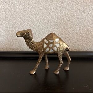 Vintage Brass & Capiz Shell Camel Figurine 5" Boho Mid-Century Decor Collectible